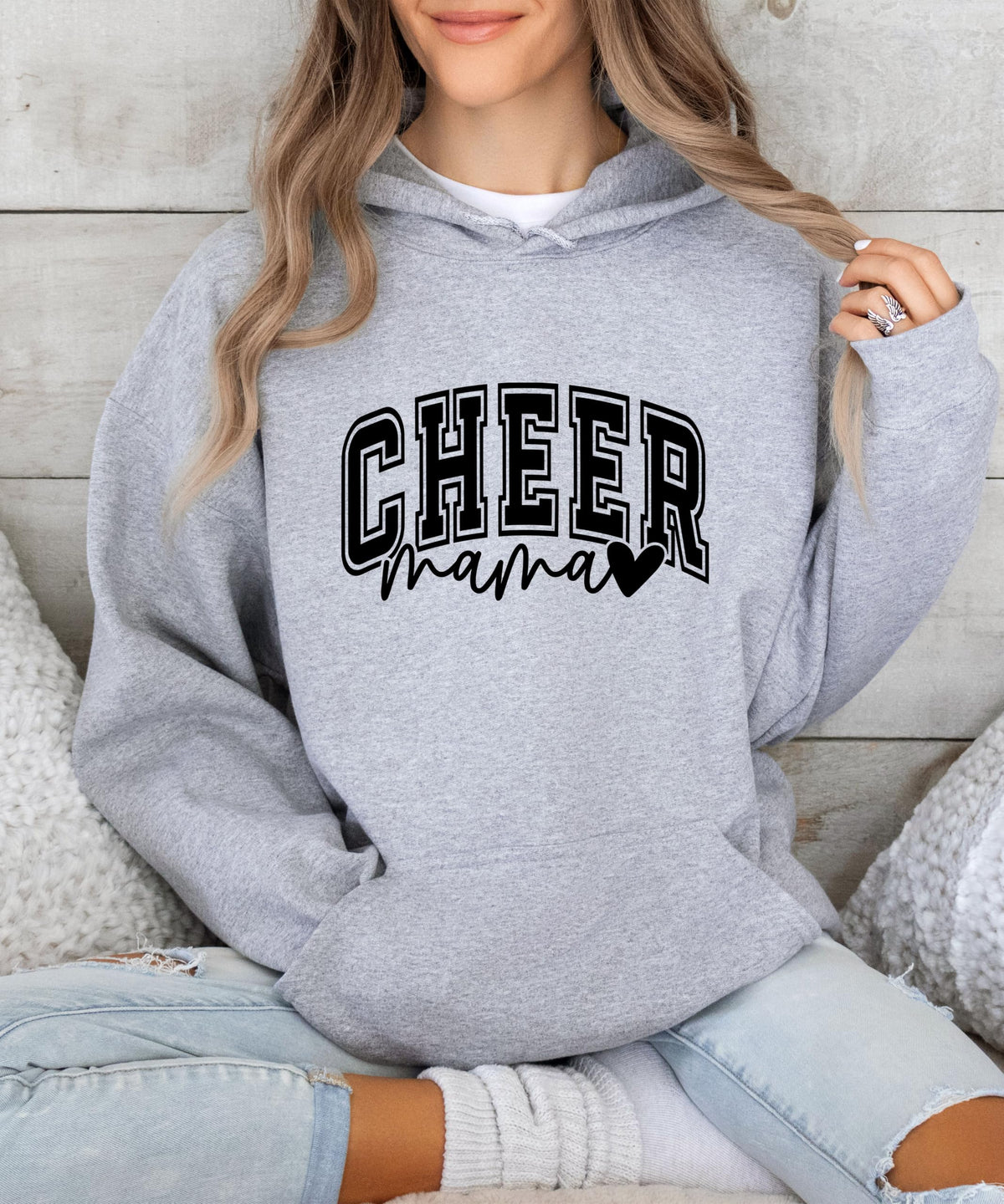 Olive Loves Apple Cheer Mama Hoodie for Women Cheerleading Mom Game Day Pullover Cheer Competition Sweatshirt