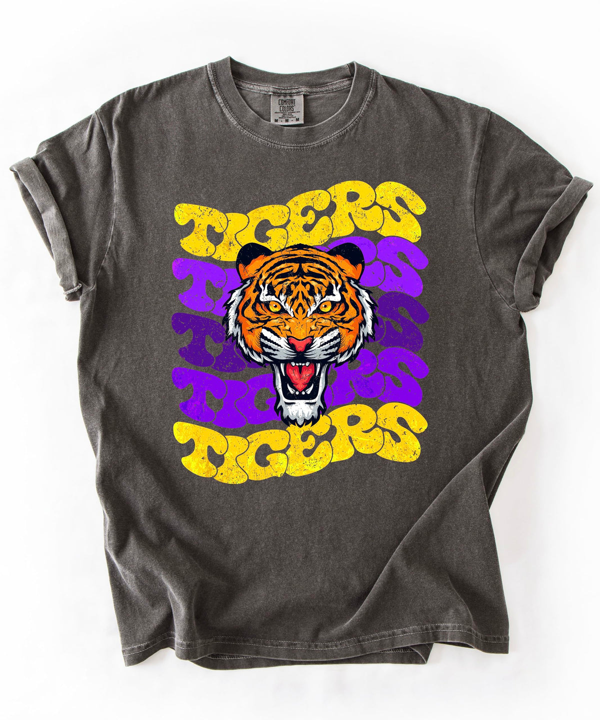 Trendy Tigers Wavy Shirt for Women and Teens Purple & Yellow Sports Tee