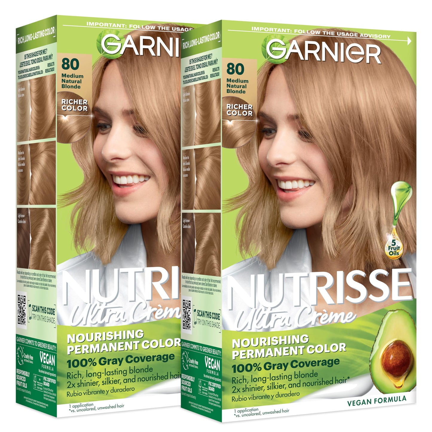 Garnier Nutrisse Ultra Crème Hair Color, Permanent Hair Dye with 100% Gray Coverage, Vegan & Cruelty-Free, 100 Extra-Light Natural Blonde (Chamomile), 2 Count